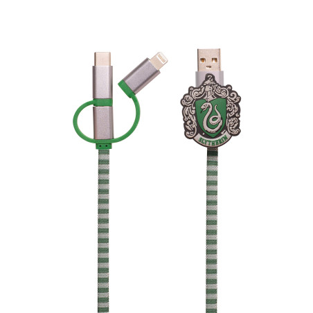 Magnum Brands Group Warner Harry Potter Écharpe Serpentard Poudlard USB 3 en 1 Câble de Charge Lightning Type-C et Micro USB Com