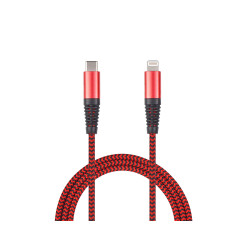 2GO Câble USB C vers Lightning, 100 cm de long, rouge, en nylon tressé, câble de charge pour iPhone SE/11/11 Pro/11 Pro max/X/XS