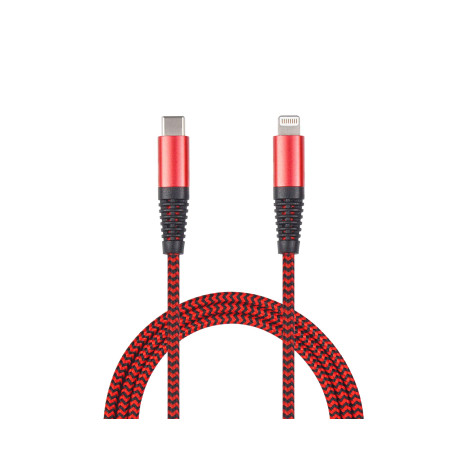 2GO Câble USB C vers Lightning, 100 cm de long, rouge, en nylon tressé, câble de charge pour iPhone SE/11/11 Pro/11 Pro max/X/XS