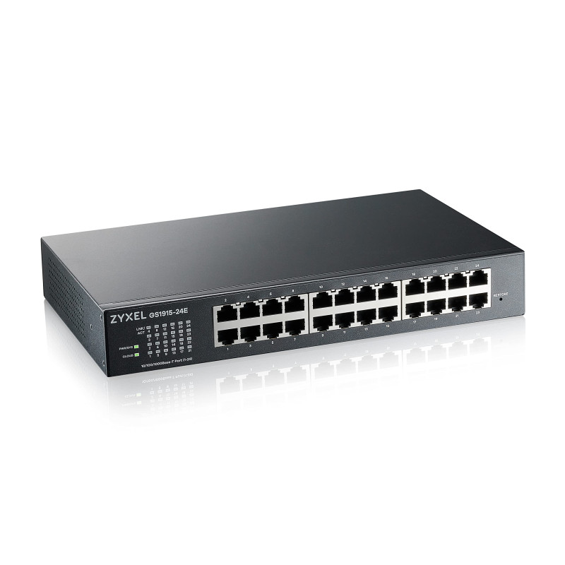 Zyxel 24-Port GbE Smart Hybrid Mode Switch | Mode Standalone ou Nebula Cloud | Montage en Rack | Sans Ventilateur [GS1915-24E]