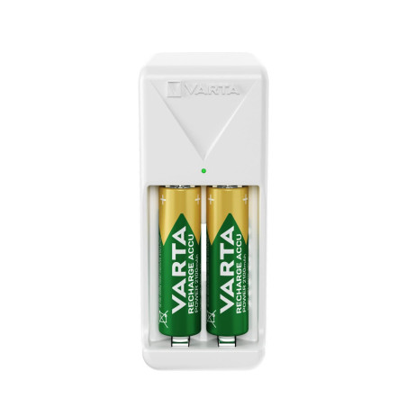 VARTA Chargeur de Piles, incl. 2X AA 2100mAh, chargeur pour piles rechargeables, charge 2 AA/AAA simultanément, Mini Charger, bl