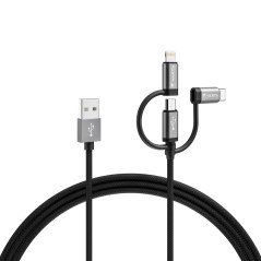 VARTA 3en1 Speed Charge & Sync Câble USB A vers Micro USB, USB Type C, Lightning ,MFI, 2m 60W, câble charge rapide, durable en n