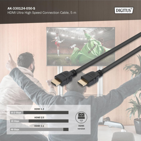 DIGITUS Câble de connexion HDMI 2.1 Ultra High Speed, type A mâle/mâle - 5.0m - avec canal Ethernet - UHD-II 8k/60Hz - 4k/120Hz 
