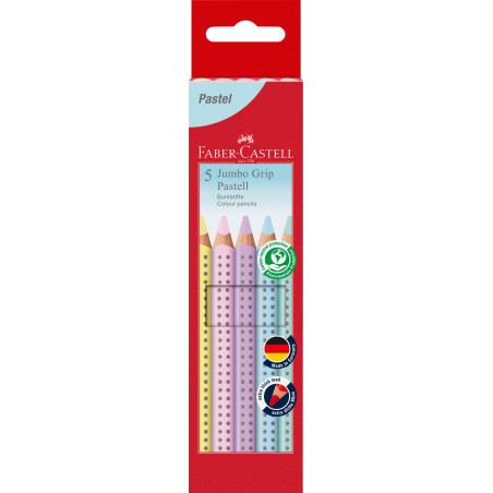 Faber-Castell 110991 - Set de crayons de couleur Jumbo Grip Pastel, 5 pièces, triangulaires, incassables, crayons de couleur pou