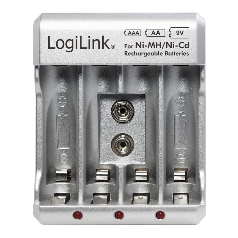 LogiLink PA0168 Chargeur de Batterie pour Piles AA/AAA/9V Ni-MH/Ni-CD Argenté LogiLink PA0168 Chargeur de Batterie pour Piles AA/AAA/9V Ni-MH/Ni-CD Argenté