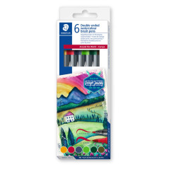 STAEDTLER 3001-6 feutres double pointe de coloriage aquarellables assortis - Pointe pinceau 1-6 mm - Pointe fine 0,5-0,8 mm - Ed