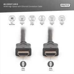 DIGITUS Câble HDMI - 10m - Full HD 1080p 60 Hz - contacts plaqués or - compatible avec TV, projecteur, moniteur - noir