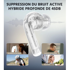 Edifier W260NC Écouteur Suppression Bruit Active 45 DB, Son Haute Résolution sans Fil LDAC, AAC, 6 Mics IA pour Appels Ultra-Cla