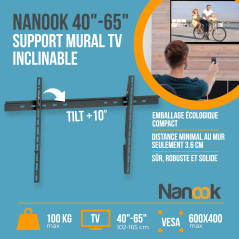 NANOOK Support Mural inclinable pour téléviseurs de 40-65 Pouces| Solution de Montage pour des télés LCD, LED et OLED | Compatib