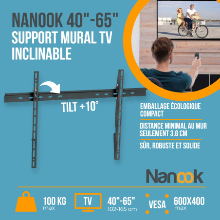 NANOOK Support Mural inclinable pour téléviseurs de 40-65 Pouces| Solution de Montage pour des télés LCD, LED et OLED | Compatib