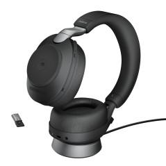 Jabra Evolve2 85 Casque PC Sans Fil avec Station de Charge - Casque Audio Certifié Microsoft Teams Anti-Bruit avec Batterie Long