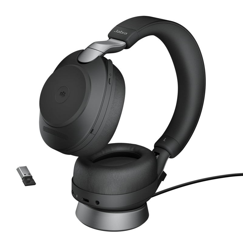 Jabra Evolve2 85 Casque PC Sans Fil avec Station de Charge - Casque Audio Certifié Microsoft Teams Anti-Bruit avec Batterie Long Jabra Evolve2 85 Casque PC Sans Fil avec Station de Charge - Casque Audio Certifié Microsoft Teams Anti-Bruit avec Batterie Long