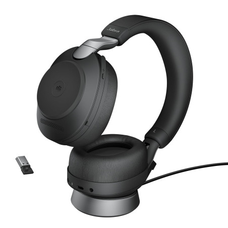 Jabra Evolve2 85 Casque PC Sans Fil avec Station de Charge - Casque Audio Certifié Microsoft Teams Anti-Bruit avec Batterie Long