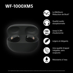 Sony WF-1000XM5 écouteurs sans Fil à réduction de Bruit, Bluetooth, Intra-Auriculaires avec Micro, 36 Heures d'autonomie, Charge