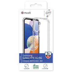 Muvit for France Coque Transparente Résistante aux Chutes de 3M pour Samsung Galaxy A15 4G/5G. Eco-Responsable - Protection des 