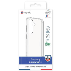 Muvit for France Coque Transparente Résistante aux Chutes de 2M pour Samsung Galaxy S24+. Eco-Responsable - Protection des Chute