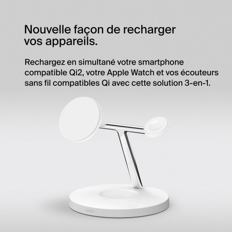 Belkin BoostCharge Pro Station de Recharge 3-en-1 avec Qi2, Recharge Rapide 15 W, Chargeur sans Fil pour Tous Les modèles de l'i