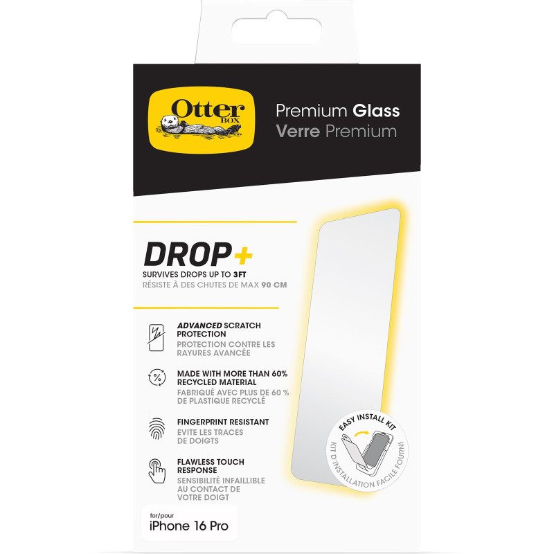 Otterbox Protecteur d'écran Premium Glass pour iPhone 16 Pro, Verre trempé, protection avancée anti-rayures, résiste aux chutes Otterbox Protecteur d'écran Premium Glass pour iPhone 16 Pro, Verre trempé, protection avancée anti-rayures, résiste aux chutes