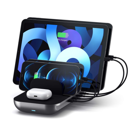 SATECHI Dock5 Station de Charge Multi 5‑en‑1 avec Charge sans Fil Qi 10 W, 2× USB‑C PD 20 W, 2× USB‑A 12 W pour iPhone, iPad, Ai