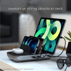 SATECHI Dock5 Station de Charge Multi 5‑en‑1 avec Charge sans Fil Qi 10 W, 2× USB‑C PD 20 W, 2× USB‑A 12 W pour iPhone, iPad, Ai