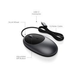 Satechi Souris Filaire C1 en Aluminium, Souris USB C Optique, Câble 1,5 m, DPI Ajustable, Élégante et Ergonomique pour MacBook A