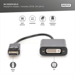 DIGITUS DisplayPort - Adapt. DVI Convertisseur, DP-DVI,15cm, Noir
