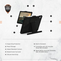 Urban Armor Gear Scout Handstrap & Kickstand Adapté pour modèles Apple: iPad 10.9 (10e génération) Noir