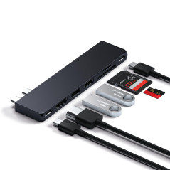 SATECHI 7 en 1 Hub Dual USB C Pro Slim USB4 avec 6K@60Hz 40Gbps, PD 100W, 2X USB-A et 1x USB-C à 10Gbps, HDMI 4K@60Hz, SD/MicroS
