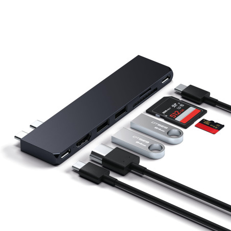 SATECHI 7 en 1 Hub Dual USB C Pro Slim USB4 avec 6K@60Hz 40Gbps, PD 100W, 2X USB-A et 1x USB-C à 10Gbps, HDMI 4K@60Hz, SD/MicroS