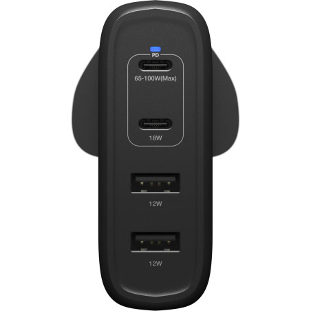 Otterbox Standard UK 100W USB-C PD GaN Chargeur Mural 4 Ports, x2 USB-C PD Ports + x2 USB-A Ports, Fast Charger pour Smartphone