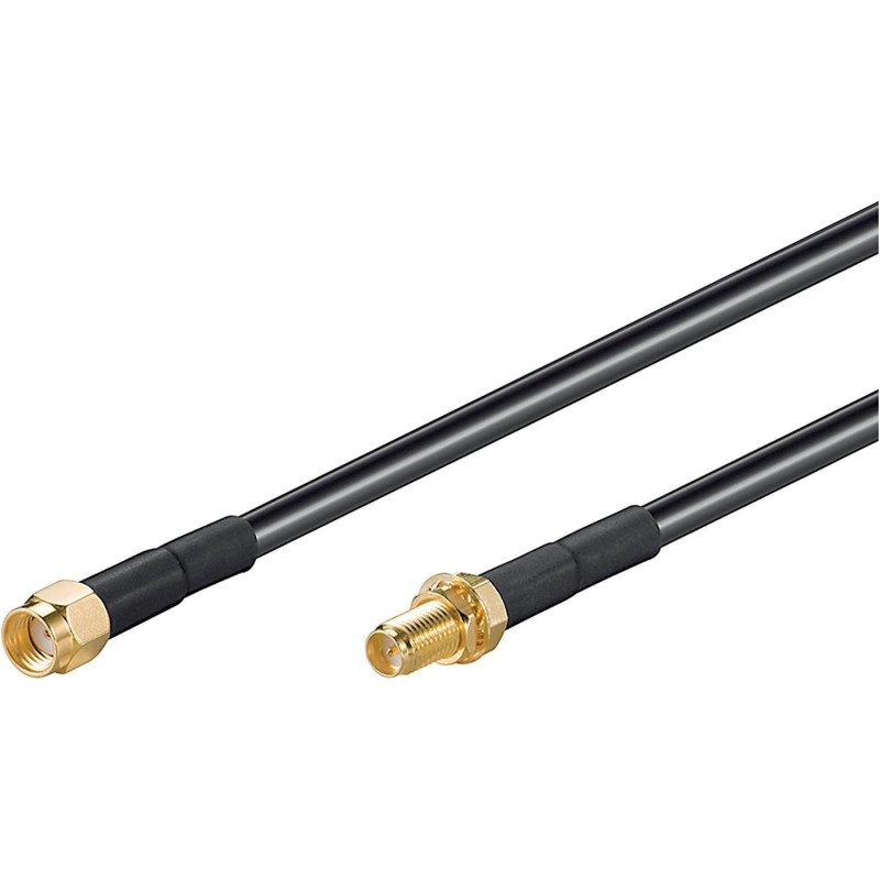Goobay 51678 Câble d'extension d'antenne WLAN, RP SMA mâle sur RP SMA femelle, noir / doré, 5m