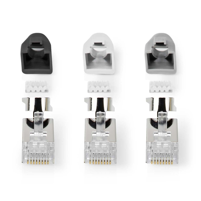 Connecteur RJ45 - RJ45 Pass Through - FTP Solide/toroné CAT7 - Droit - Plaqué Or - 10 pièces - PVC - Blanc/Gris/Noir - Boîte