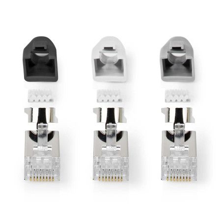 Connecteur RJ45 - RJ45 Pass Through - FTP Solide/toroné CAT7 - Droit - Plaqué Or - 10 pièces - PVC - Blanc/Gris/Noir - Boîte