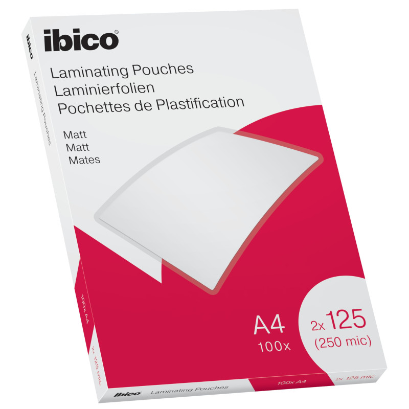 Ibico Pochettes de Plastification A4, 250 microns (2x125), Haute Protection et Durabilité des Documents, Paquet de 100, Finition Ibico Pochettes de Plastification A4, 250 microns (2x125), Haute Protection et Durabilité des Documents, Paquet de 100, Finition