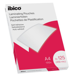 Ibico Pochettes de Plastification A4, 250 microns (2x125), Haute Protection et Durabilité des Documents, Auto-adhésif, Paquet de
