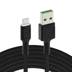 Green Cell Câble USB-A - Lightning 1.2m avec rétro-éclairage LED Chargeur Cable noir compatible pour Apple iPhone 14 13 12 11 SE