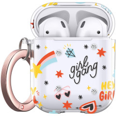 Keybudz Elevate Swarovski PodSkinz Coque pour AirPods 2 et 1 avec Cristaux Swarovski et Mousqueton en Or Rose (Girl Power)