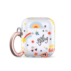 Keybudz Elevate Swarovski PodSkinz Coque pour AirPods 2 et 1 avec Cristaux Swarovski et Mousqueton en Or Rose (Girl Power)