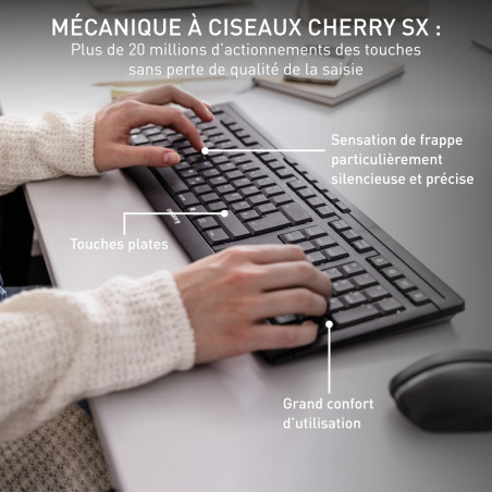 CHERRY Stream Desktop, Ensemble Clavier et Souris sans Fil, Disposition UK (QWERTY), Connexion Radio 2,4 GHz, Frappe silencieuse
