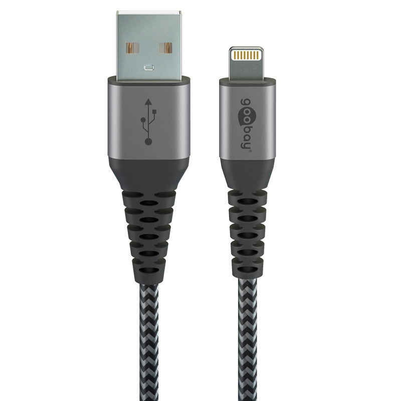 goobay 49269 Câble Lightning Apple – Certifié MFi – Câble textile extra résistant premium avec connecteurs métalliques – 2 m goobay 49269 Câble Lightning Apple – Certifié MFi – Câble textile extra résistant premium avec connecteurs métalliques – 2 m