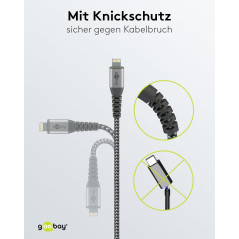goobay 49269 Câble Lightning Apple – Certifié MFi – Câble textile extra résistant premium avec connecteurs métalliques – 2 m