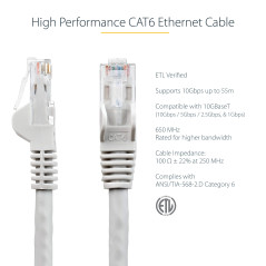 StarTech.com Câble réseau Cat6 Gigabit UTP sans crochet de 5m - Cordon Ethernet RJ45 anti-accroc - M/M - Gris (N6PATC5MGR)
