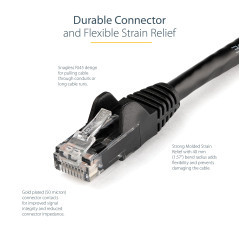Cordon de raccordement UTP CAT6-1,5 m - sans Crochet - Câble Patch RJ45 - Fil en cuivre de 0,25 mm2 - Noir (N6PATC150CMBK)