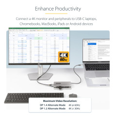 StarTech.com Adaptateur Multiport USB-C 6 en 1 - Mini Dock USB Type-C vers 4K 60Hz HDMI 2.0-100W Power Delivery Pass-Trough - SD