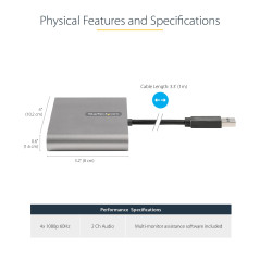 StarTech.com Adaptateur USB 3.0 vers Quad HDMI, USB vers 4x HDMI pour Windows (Pas de Support pour macOS/ChromeOS/Linux)