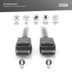 DIGITUS Câble de connexion Displayport - Displayport 1.3 - UHD-II 8k/30Hz - 4k/120Hz - 2.0m - adapté aux écrans, cartes graphiqu
