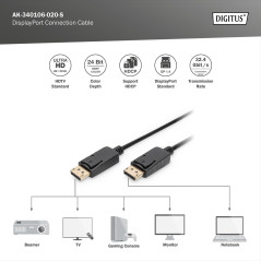 DIGITUS Câble de connexion Displayport - Displayport 1.3 - UHD-II 8k/30Hz - 4k/120Hz - 2.0m - adapté aux écrans, cartes graphiqu