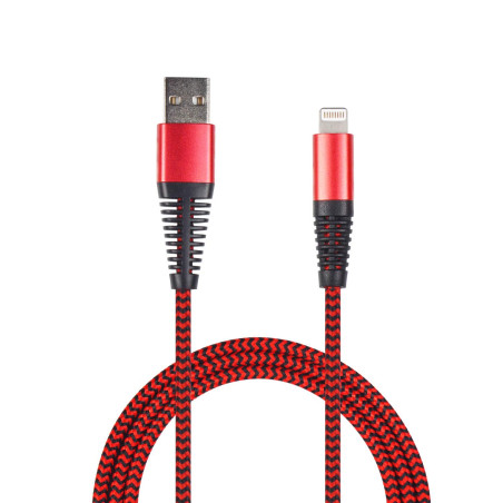 2GO Câble de données USB et câble de charge compatible avec Apple Lightning avec gaine en nylon rouge, fiche métallique avec pro