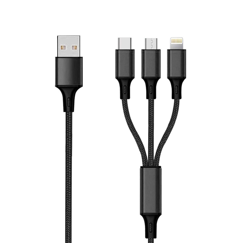 Câble de Charge USB 3 en 1 - Noir - 150 cm - pour Micro USB & Apple 8 Broches & USB Type C Câble de Charge USB 3 en 1 - Noir - 150 cm - pour Micro USB & Apple 8 Broches & USB Type C