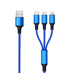 2GO Câble de charge USB - Bleu - 150 cm - Pour micro USB & Apple 8 broches & USB Type-C